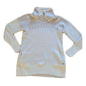 Avalanche Sweater Top Tunic Womens Medium White Tan Fair Isle Slouchy Turtleneck